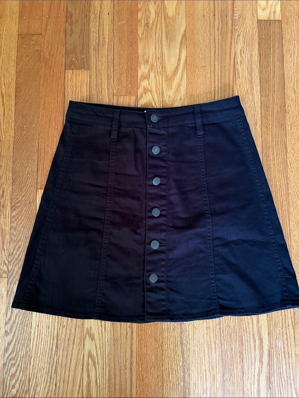 Black Denim Button-Front Mini Skirt